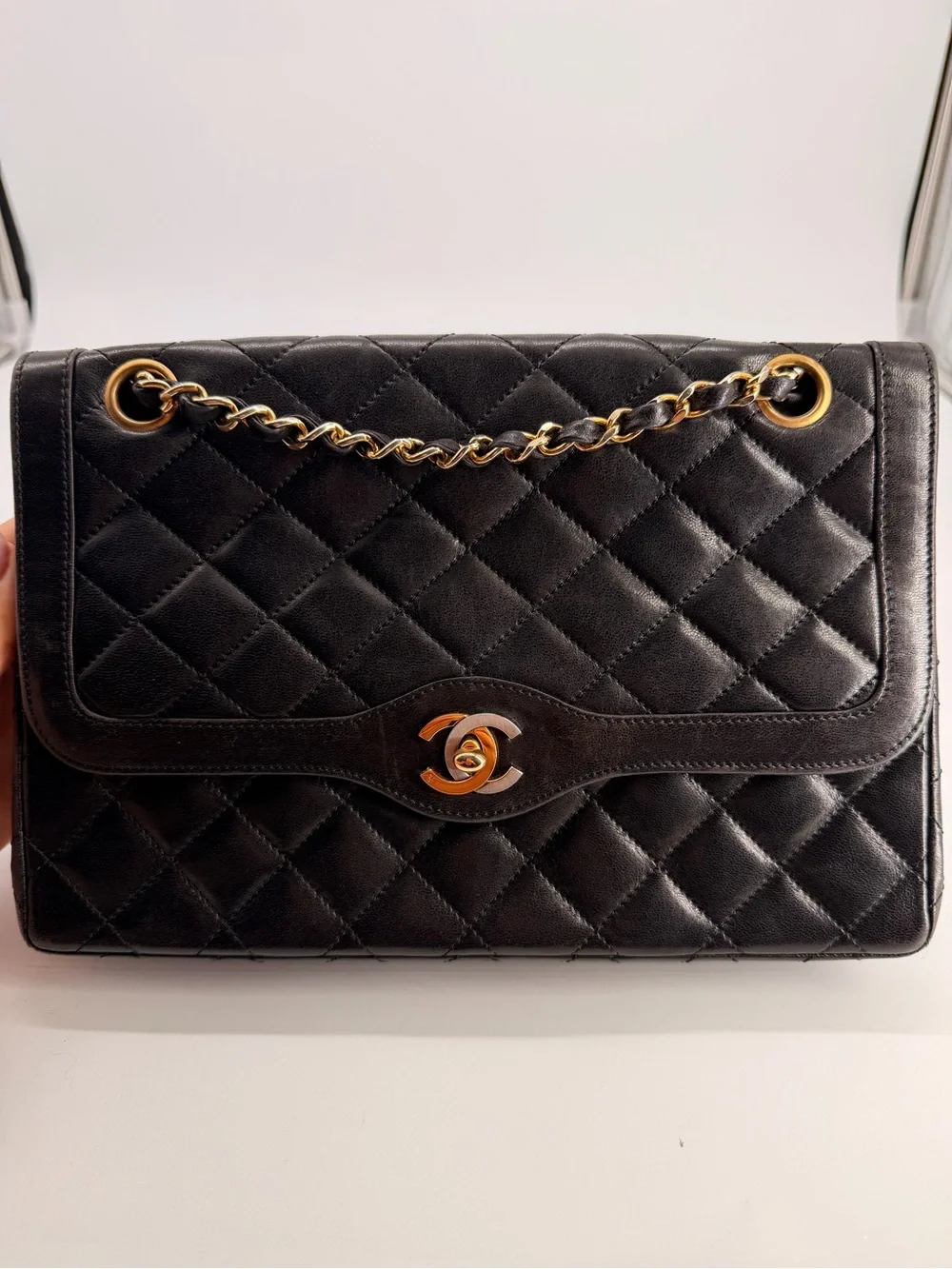 CHANEL Black Quilted Lambskin Paris Double Flap Bag